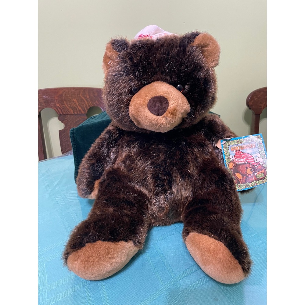 1991 Montgomery Ward‎ Holiday Bear Plush 15" Brown Christmas Hat Tag